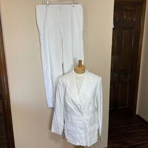 NEW Sutton Studio Womens White Linen Blend 2 Pc Pant Suit Blazer & Trousers 14